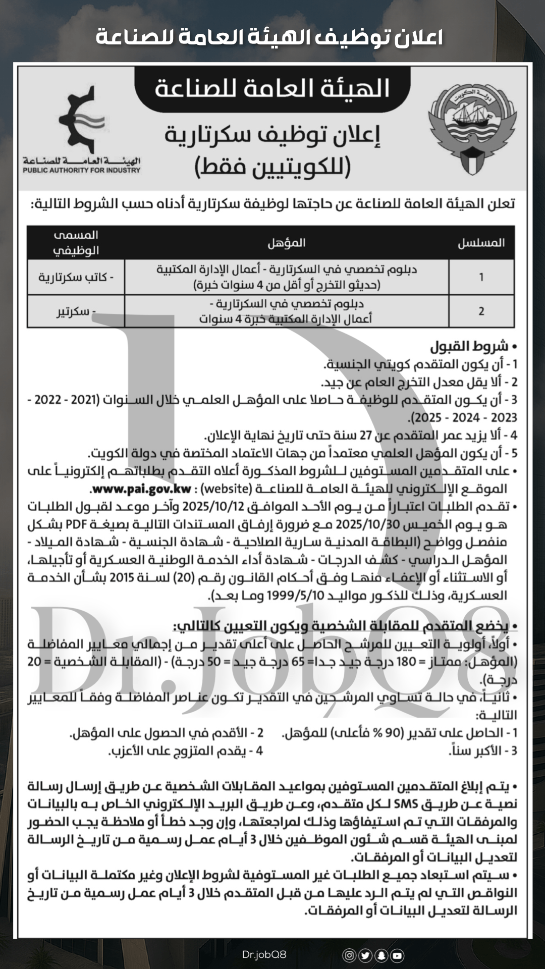 إعلان وظائف الهيئة العامة للصناعة